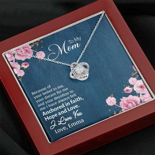 Mom Necklace, Anchored In Hope Gift For Mom Custom Name Love Knot Necklace Gifts for Mother (Mom) Rakva