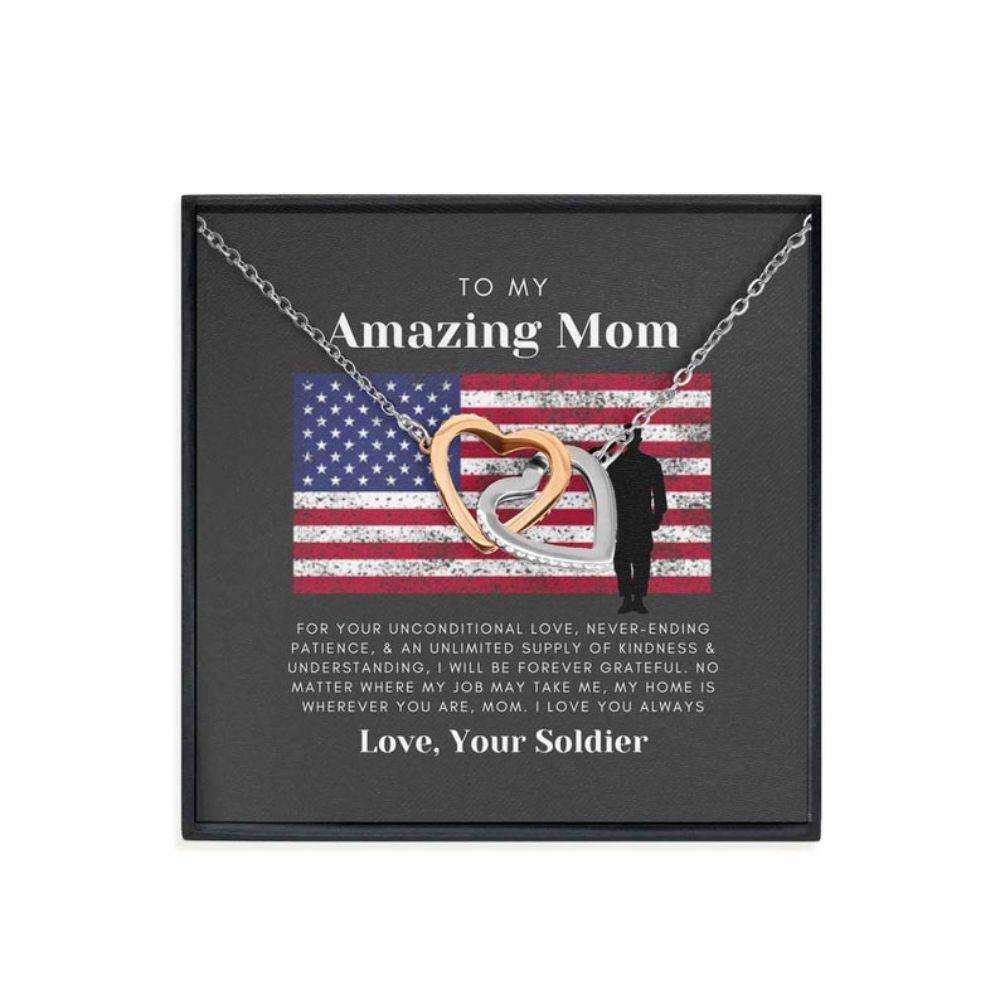 Mom Necklace, Army Mom Gift, Military Mom Hearts Necklace Gift, Gift For Mom From Soldier Gifts for Mother (Mom) Rakva