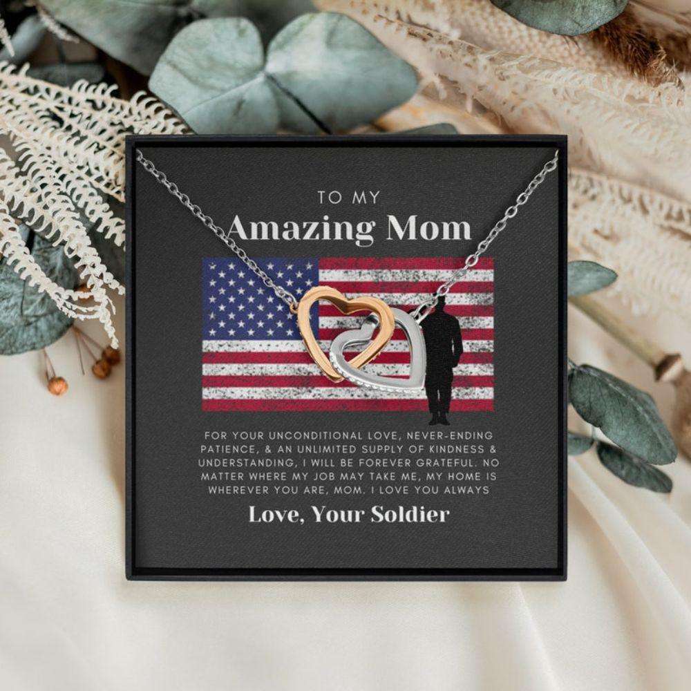 Mom Necklace, Army Mom Gift, Military Mom Hearts Necklace Gift, Gift For Mom From Soldier Gifts for Mother (Mom) Rakva