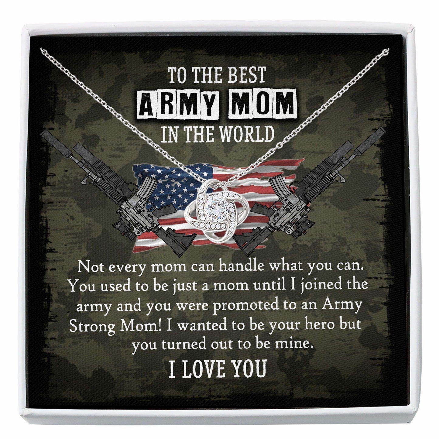 Mom Necklace, Army Mom Necklace “ Proud Army Mom Gift Mothers Day Love Knot Necklace Gifts for Mother (Mom) Rakva