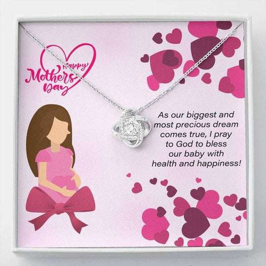 Mom Necklace, Bless Our Baby With Health And Happiness Love Knot Necklace Gift For Mom To Be Gifts for Mother (Mom) Rakva