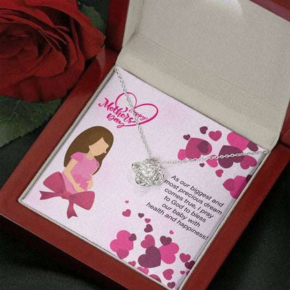 Mom Necklace, Bless Our Baby With Health And Happiness Love Knot Necklace Gift For Mom To Be Gifts for Mother (Mom) Rakva