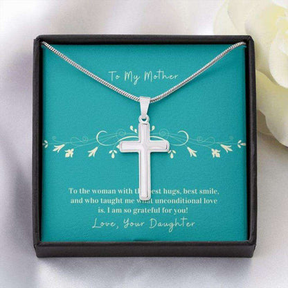 Mom Necklace, Cross Necklace Gift To Mother From Daughter “ Hug “ Faithful Cross Necklace Gifts For Daughter Rakva