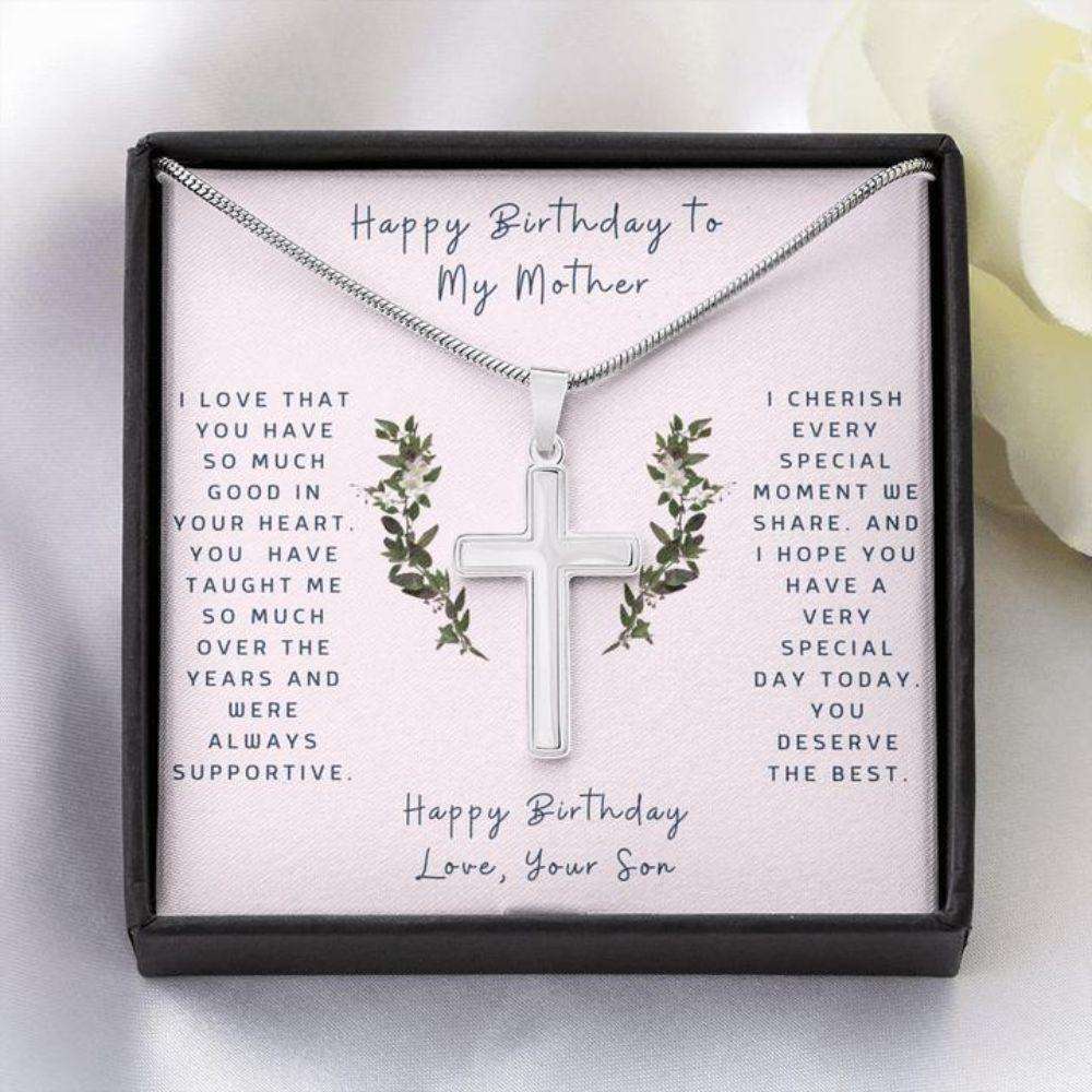 Mom Necklace, Cross Necklace To Mother From Son Faithful Cross Necklace “ Gift Necklace Message Card Gifts for Mother (Mom) Rakva