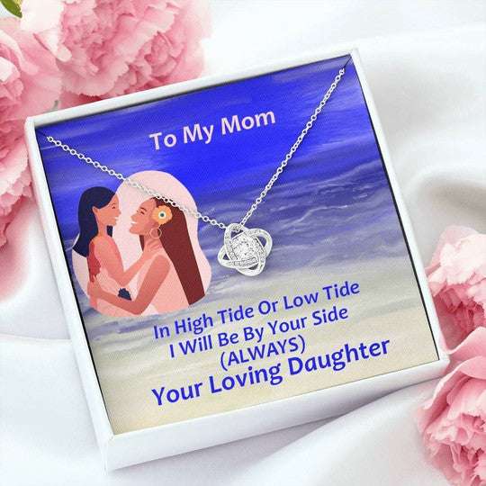 Mom Necklace, Daughter Gift For Mom Love Knot Necklace In High Tide Or Low Tide Gifts For Daughter Rakva