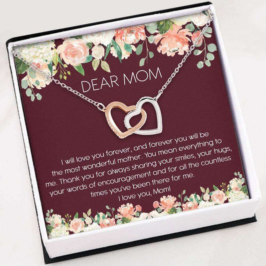 Mom Necklace “ Dear Mom Necklace “ Interlocking Hearts Necklace With Gift Box For Birthday Christmas Gifts for Mother (Mom) Rakva