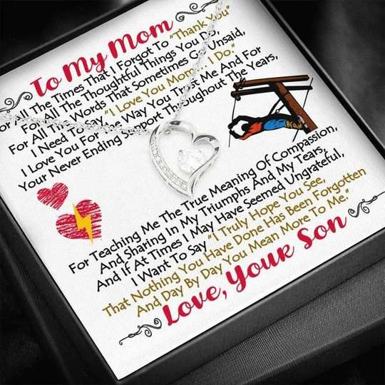 Mom Necklace, Electric Son Gift For Mom Forever Love Necklace Thank For Teaching Me Gifts for Mother (Mom) Rakva