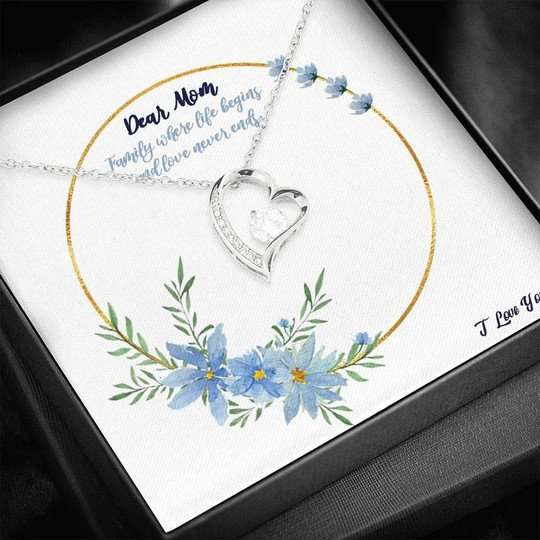 Mom Necklace, Family Where Life Begins Forever Love Necklace For Mom Gifts for Mother (Mom) Rakva