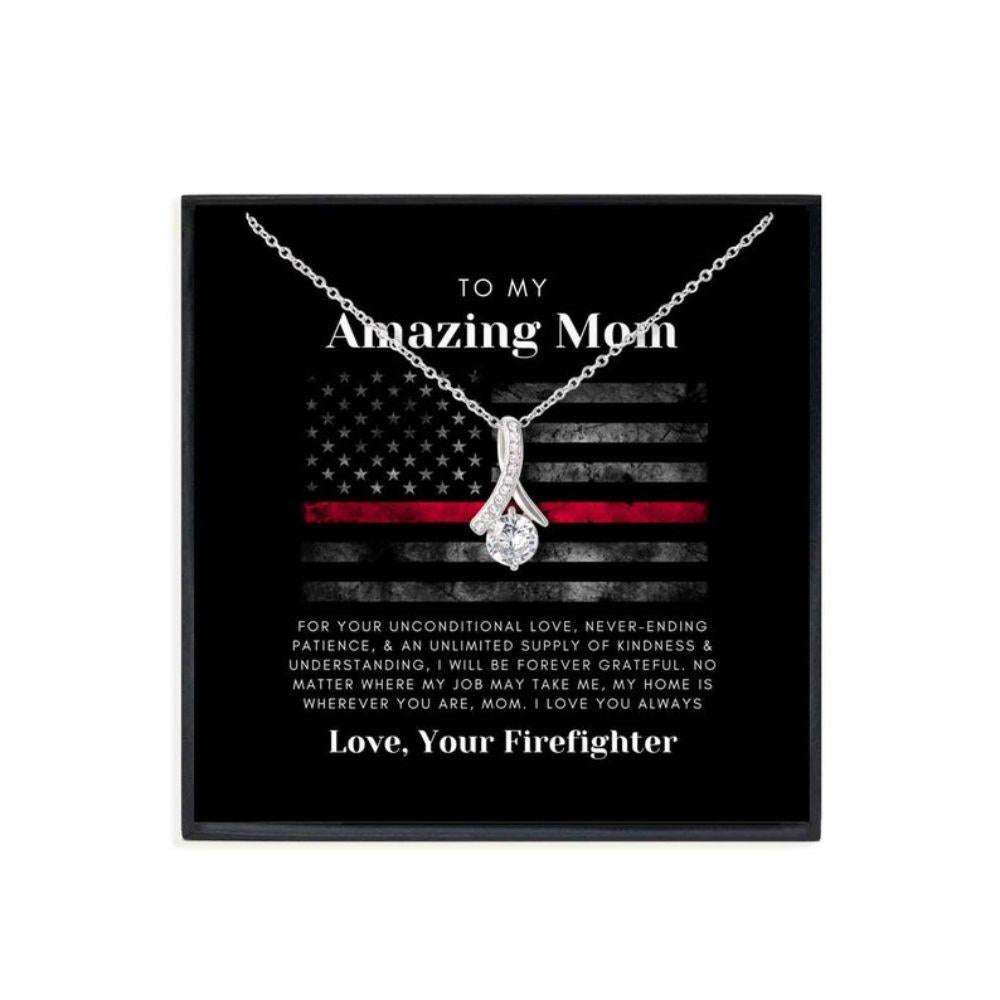 Mom Necklace, Firefighter Mom Necklace, Gift For Mom Of Firefighter, Thin Red Line Gift, Frontline Worker Gifts for Mother (Mom) Rakva