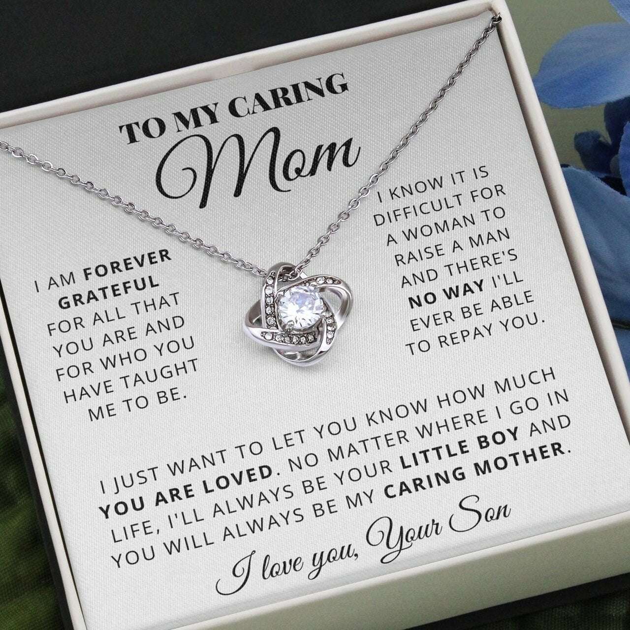 Mom Necklace, Gift For Caring Mom From Son Love Knot Necklace Gifts for Mother (Mom) Rakva