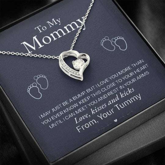 Mom Necklace, Gift For Mom From Your Tummy Love Kisses And Kicks Forever Love Necklace Gifts for Mother (Mom) Rakva