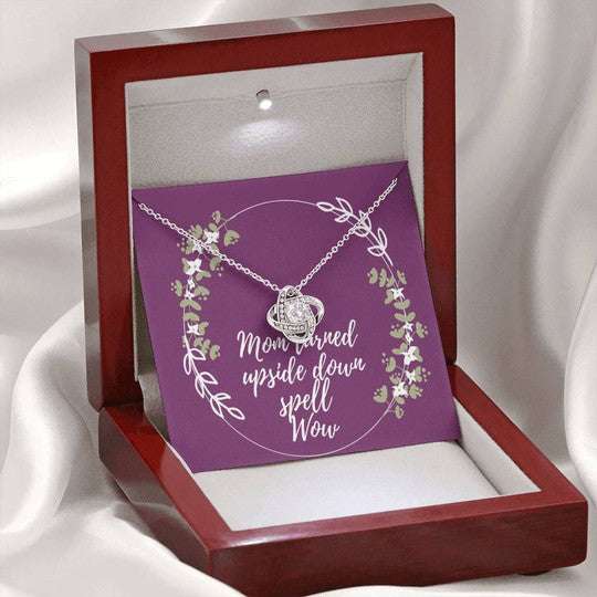 Mom Necklace, Gift For Mom Love Knot Necklace Mom Turned Upside Down Spell Wow Gifts for Mother (Mom) Rakva