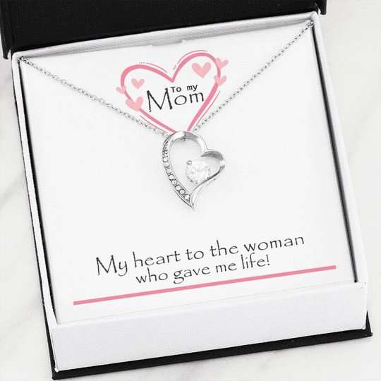 Mom Necklace, Gift For Mom My Heart To The Woman Who Gave Me Life Forever Love Necklace Gifts for Mother (Mom) Rakva