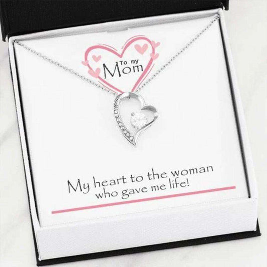 Mom Necklace, Gift For Mom My Heart To The Woman Who Gave Me Life Forever Love Necklace Valentines For Mom Gifts for Mother (Mom) Rakva