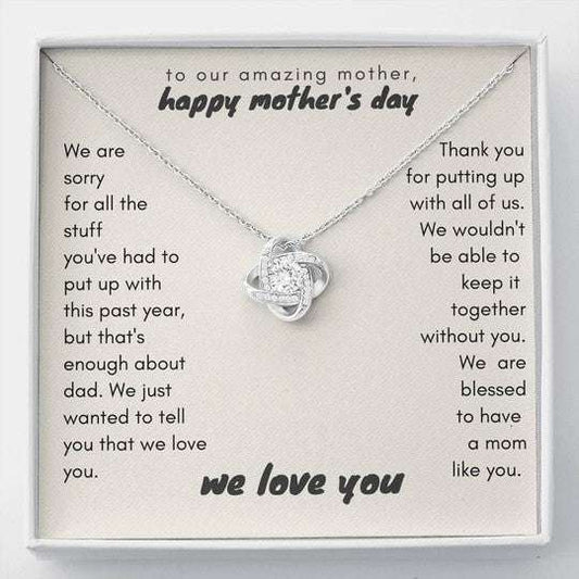 Mom Necklace, Gift For Mom Thanks For Putting Up With Us Love Knot Necklace Gifts for Mother (Mom) Rakva