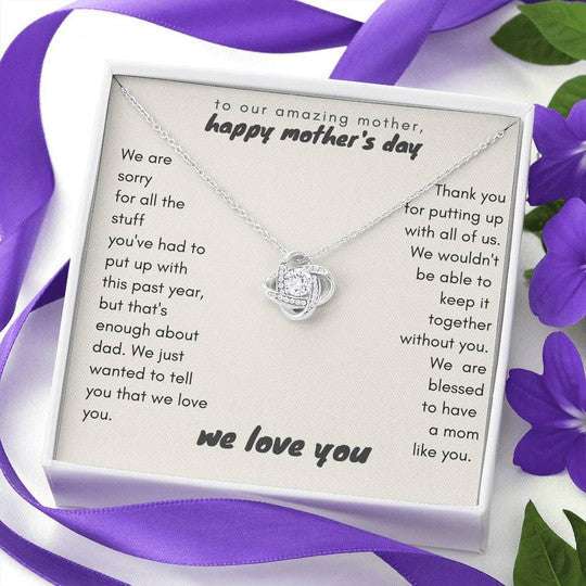 Mom Necklace, Gift For Mom Thanks For Putting Up With Us Love Knot Necklace Gifts for Mother (Mom) Rakva