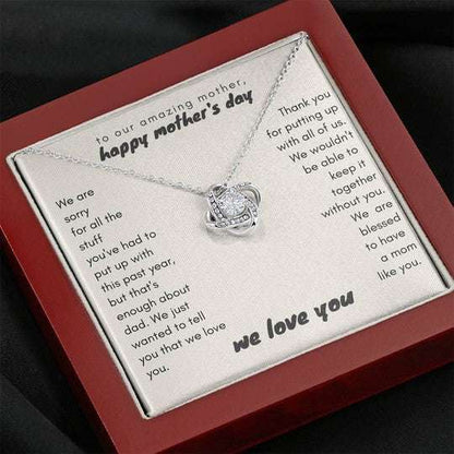 Mom Necklace, Gift For Mom Thanks For Putting Up With Us Love Knot Necklace Gifts for Mother (Mom) Rakva