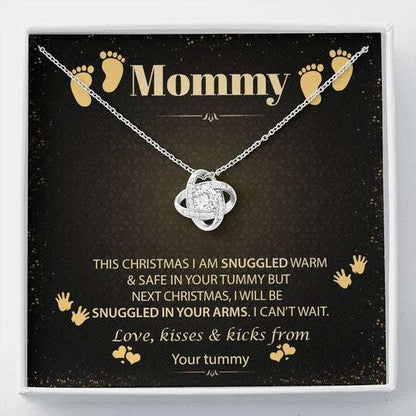 Mom Necklace, Gift For Mom This Christmas I Am Snuggled In Your Tummy Love Knot Necklace Gifts for Mother (Mom) Rakva