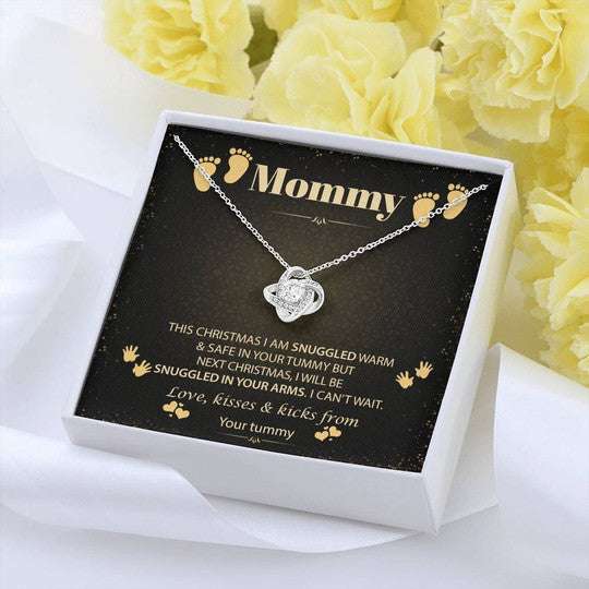 Mom Necklace, Gift For Mom This Christmas I Am Snuggled In Your Tummy Love Knot Necklace Gifts for Mother (Mom) Rakva