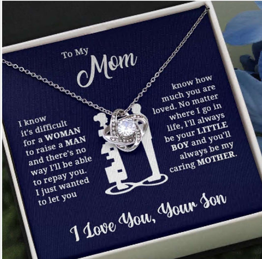 Mom Necklace, Gift For Mom “ To My Mom “ I Love You “ Love Knot Necklace Gifts for Mother (Mom) Rakva