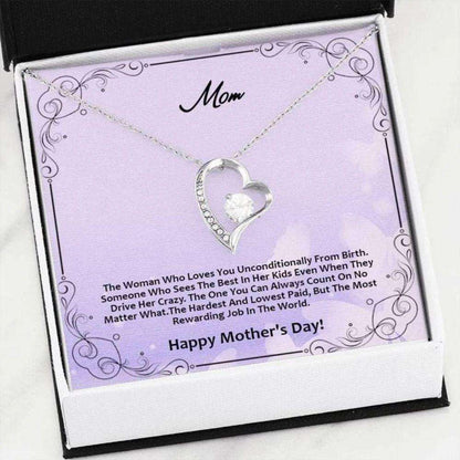 Mom Necklace, Gift For Mom Who Loves You Unconditional From Birth White Gold Forever Love Necklace Gifts for Mother (Mom) Rakva