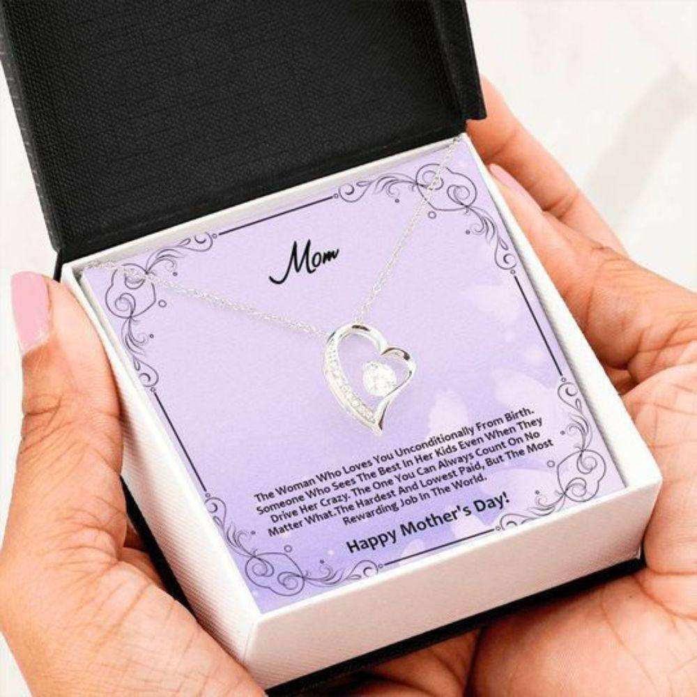 Mom Necklace, Gift For Mom Who Loves You Unconditional From Birth White Gold Forever Love Necklace Gifts for Mother (Mom) Rakva