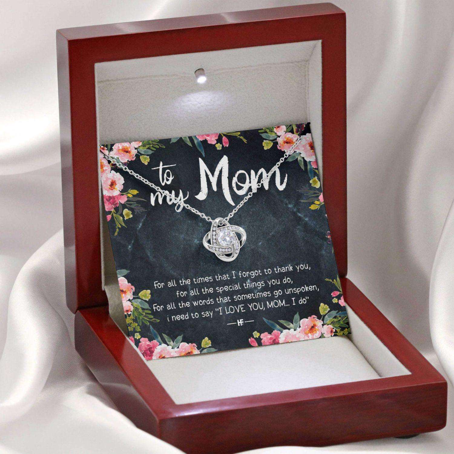 Mom Necklace, Gift For Mother’S Day All The Times I Forgot To Thank You, Message Card Love Knot Necklace Gifts for Mother (Mom) Rakva