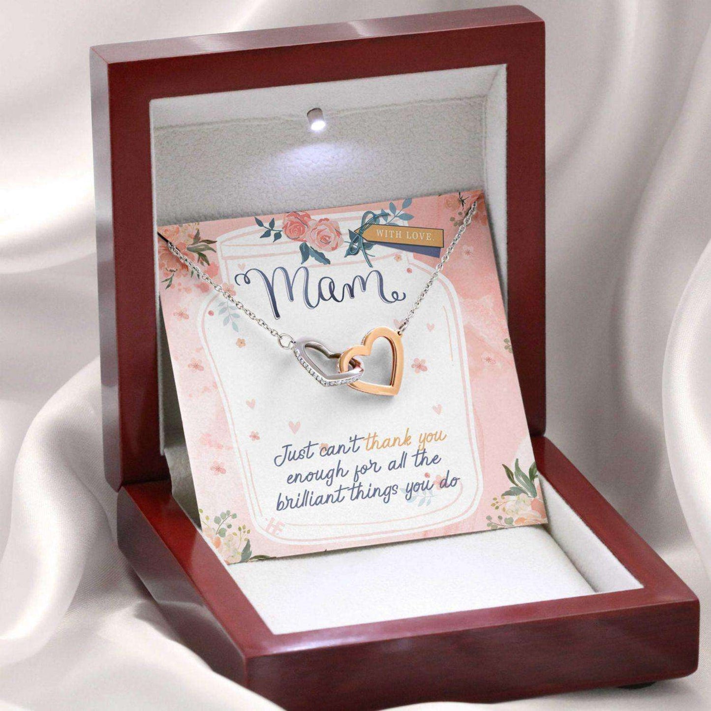 Mom Necklace, Gift For Mother’S Day Can’T Thank You Enough, Message Card Hearts Necklace Gifts for Mother (Mom) Rakva