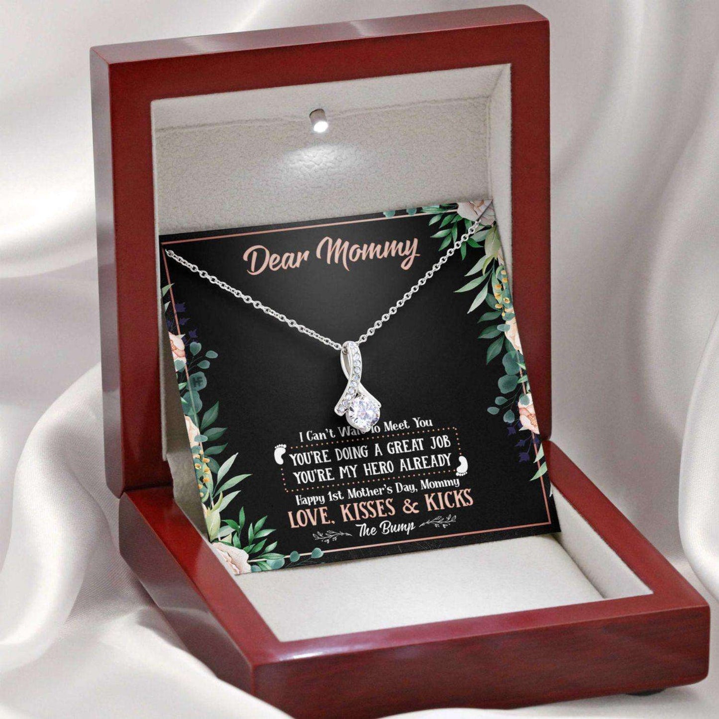 Mom Necklace, Gift For Mother’S Day Dear Mommy Can’T Wait To Meet You, Message Card Beauty Necklace Gifts for Mother (Mom) Rakva