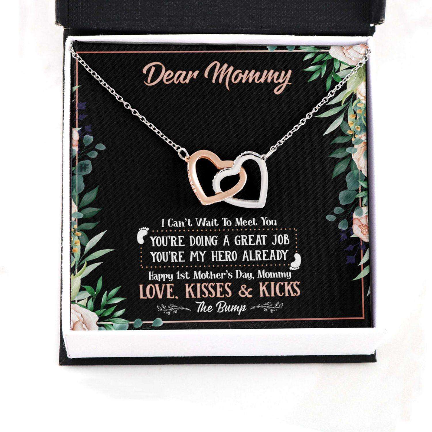 Mom Necklace, Gift For Mother’S Day Dear Mommy Can’T Wait To Meet You, Message Card Hearts Necklace Gifts for Mother (Mom) Rakva