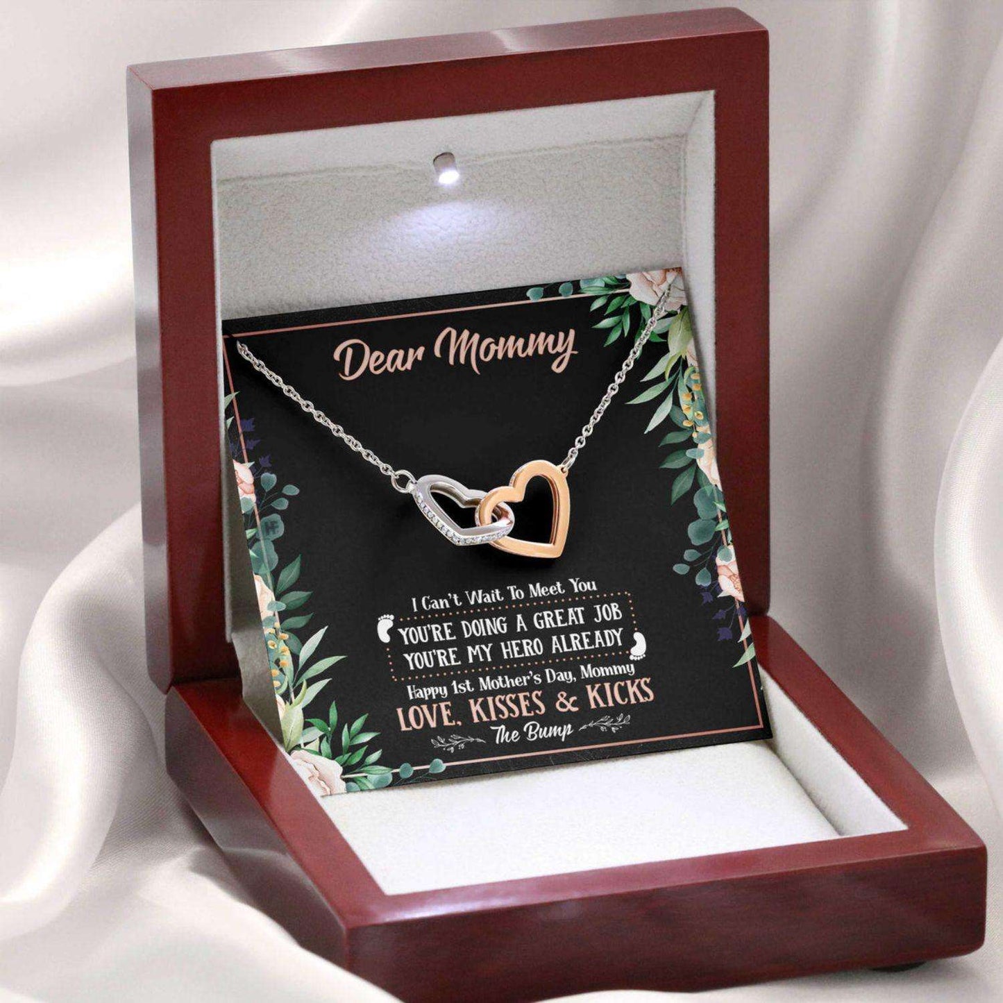 Mom Necklace, Gift For Mother’S Day Dear Mommy Can’T Wait To Meet You, Message Card Hearts Necklace Gifts for Mother (Mom) Rakva