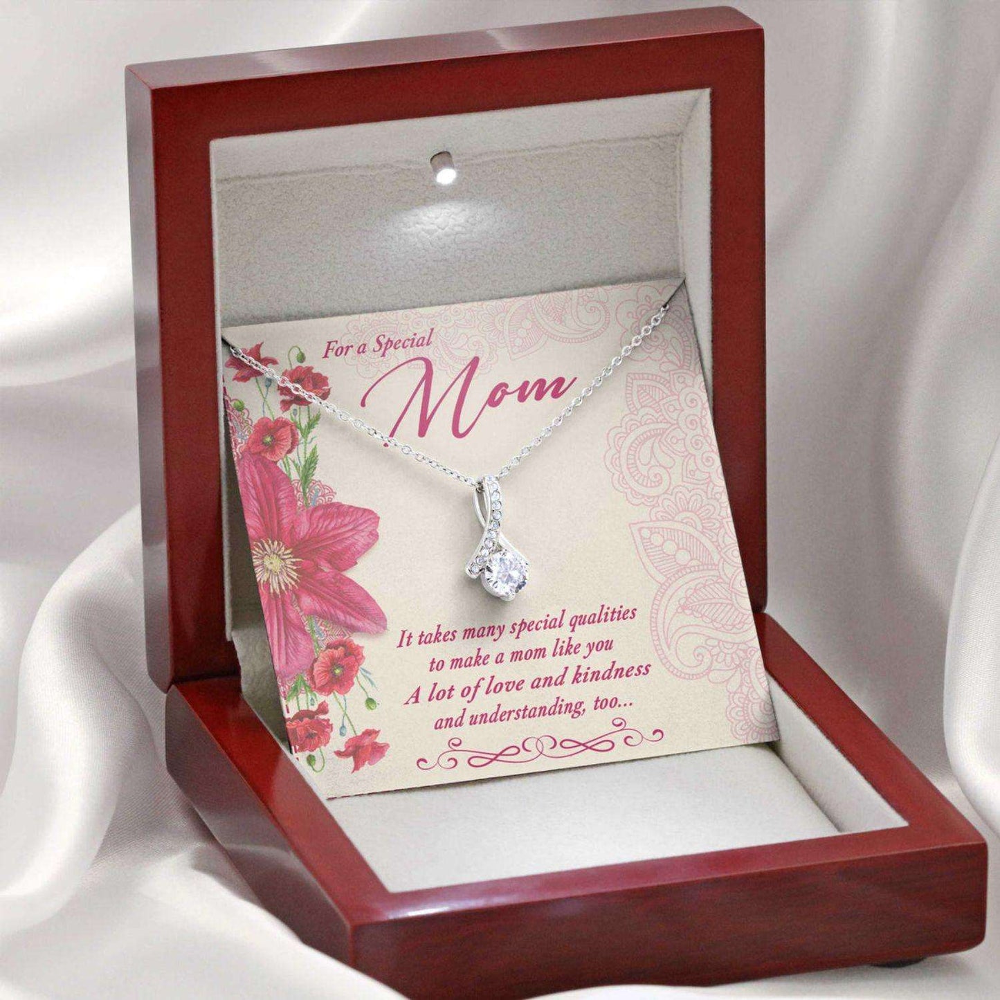 Mom Necklace, Gift For Mother’S Day For A Special Mom, Message Card Beauty Necklace Gifts for Mother (Mom) Rakva