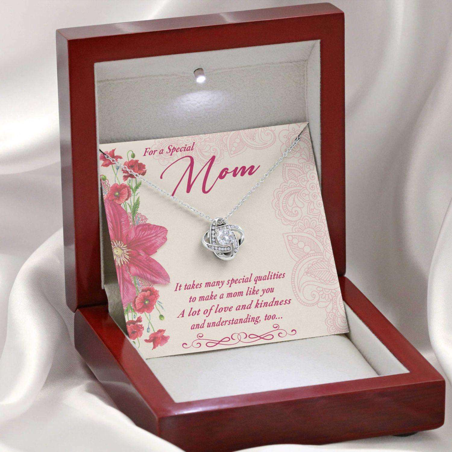 Mom Necklace, Gift For Mother’S Day For A Special Mom, Message Card Love Knot Necklace Gifts for Mother (Mom) Rakva