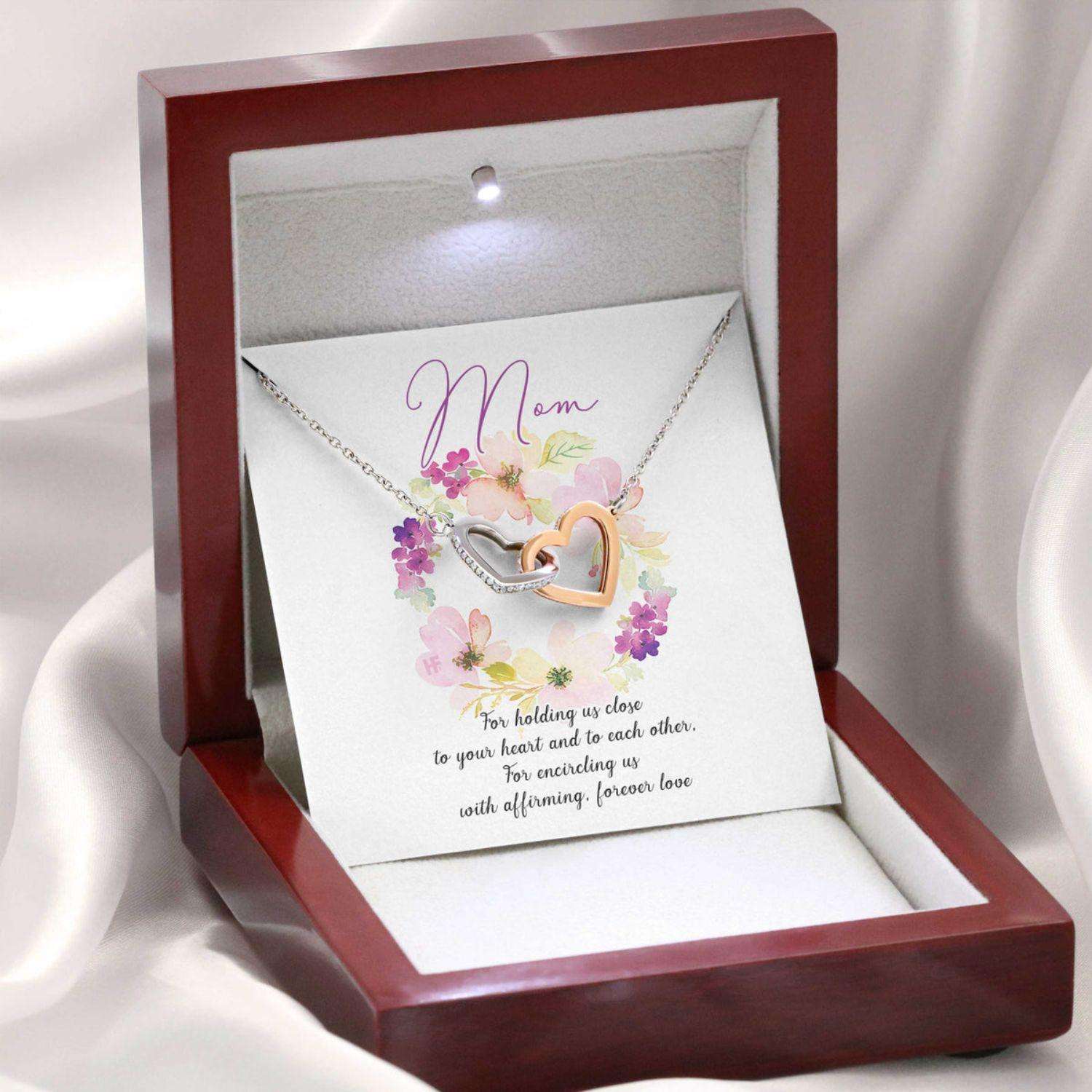 Mom Necklace, Gift For Mother’S Day Forever Love, Elegant Message Card Hearts Necklace Gifts for Mother (Mom) Rakva