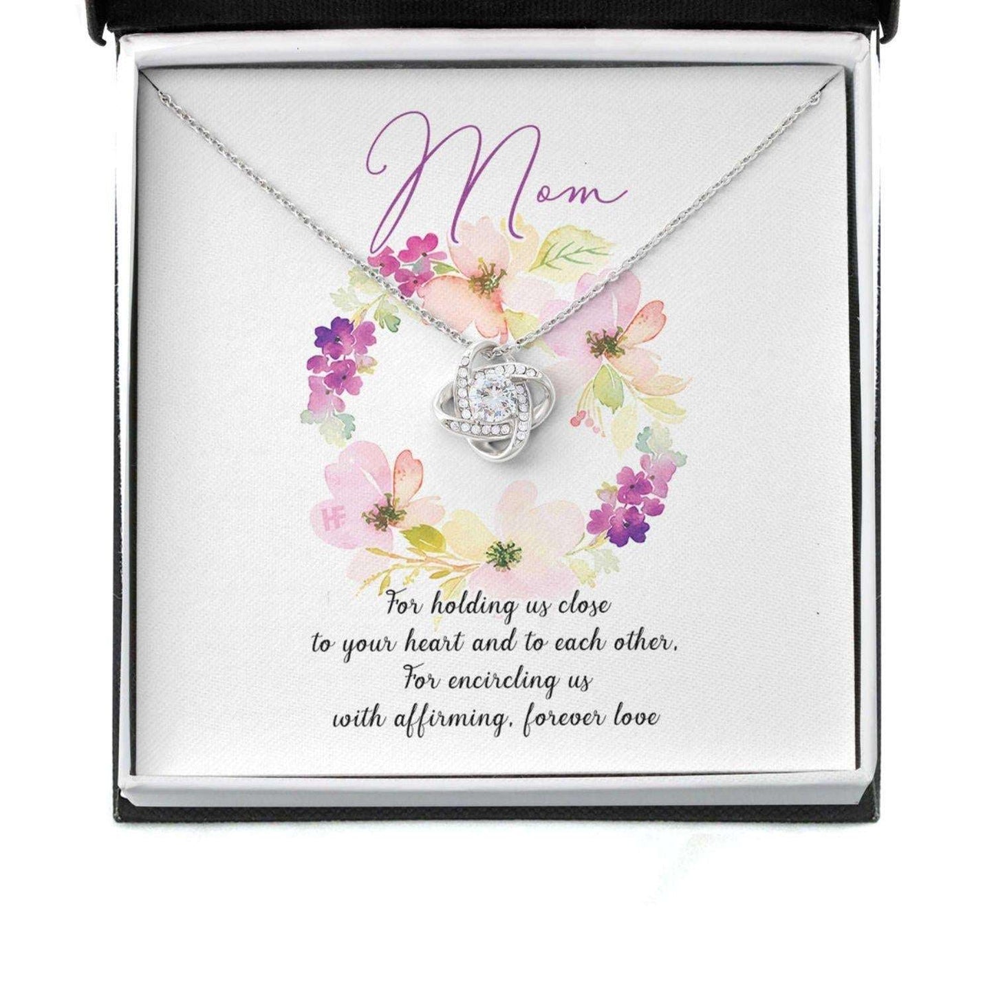 Mom Necklace, Gift For Mother’S Day Forever Love, Elegant Message Card Love Knot Necklace Gifts for Mother (Mom) Rakva