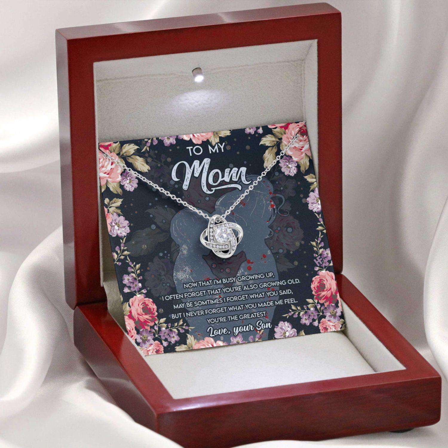 Mom Necklace, Gift For Mother’S Day From Son You’Re The Greatest, Message Card Love Knot Necklace Gifts for Mother (Mom) Rakva