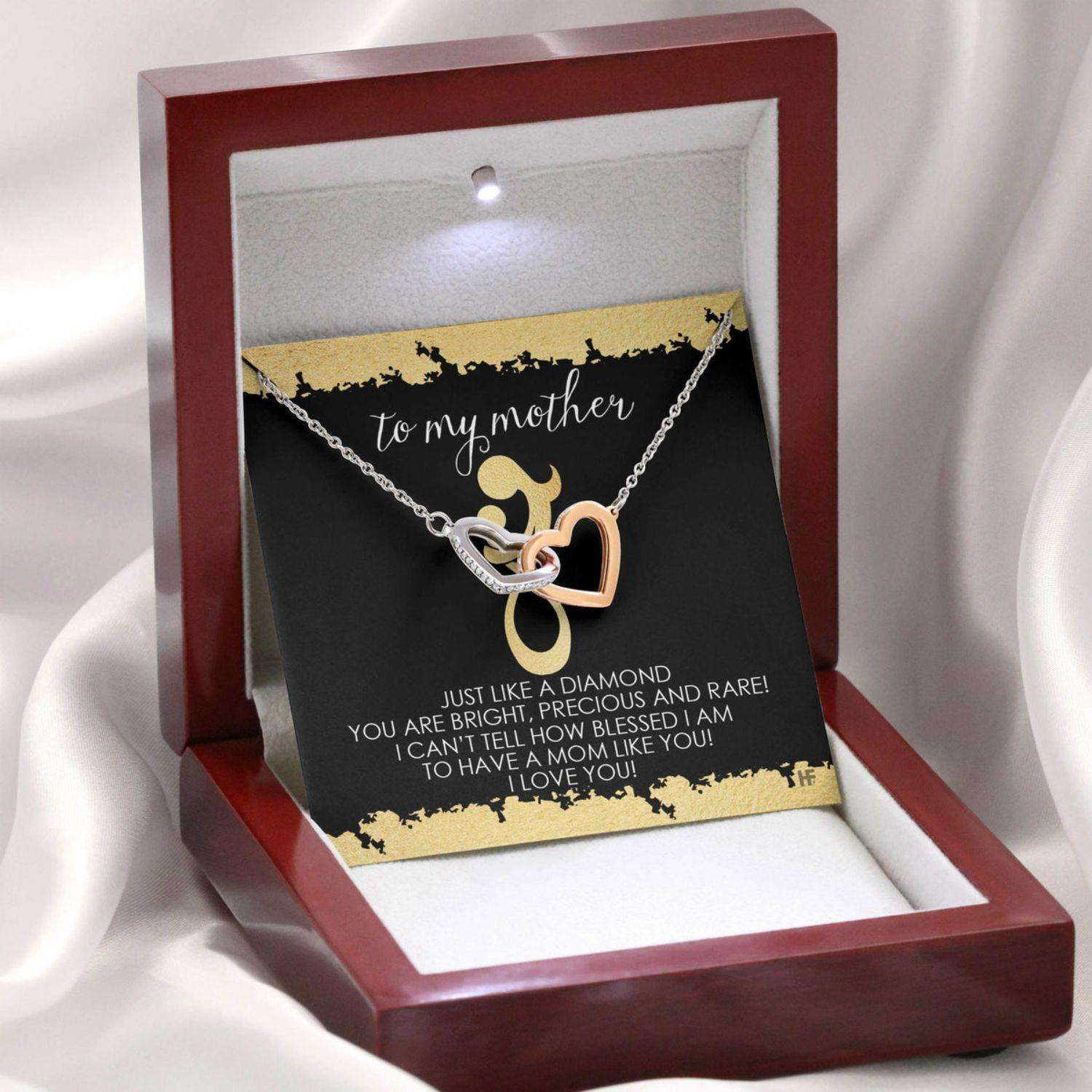 Mom Necklace, Gift For Mother’S Day Just Like A Diamond, Heartfelt Message Card Hearts Necklace Gifts for Mother (Mom) Rakva