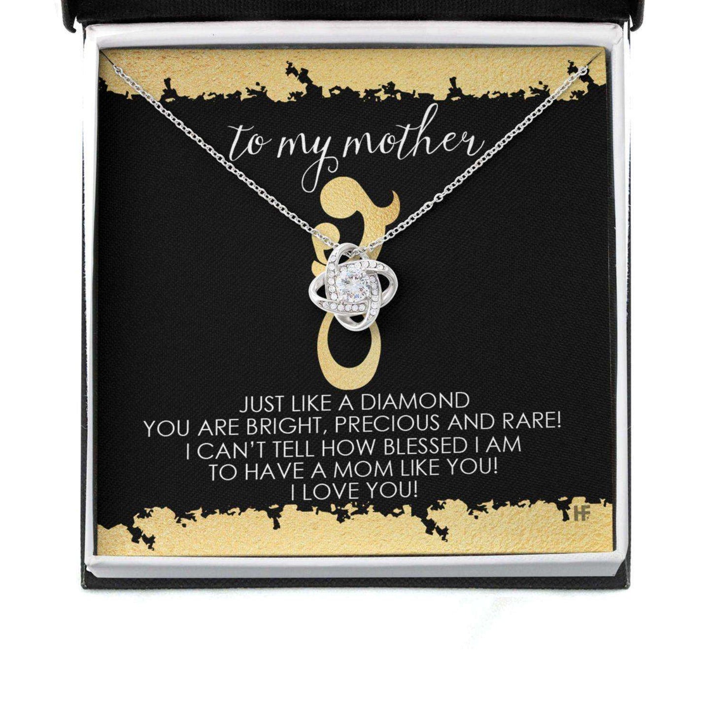 Mom Necklace, Gift For Mother’S Day Just Like A Diamond, Heartfelt Message Card Love Knot Necklace Gifts for Mother (Mom) Rakva