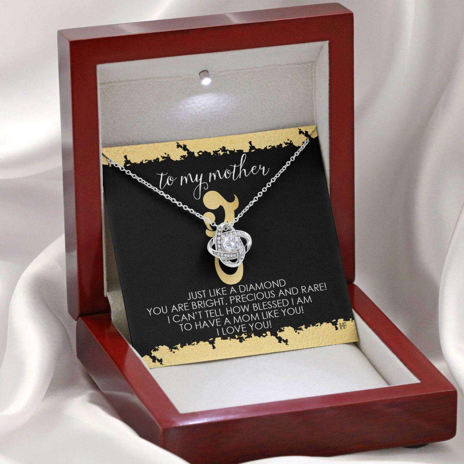 Mom Necklace, Gift For Mother’S Day Just Like A Diamond, Heartfelt Message Card Love Knot Necklace Gifts for Mother (Mom) Rakva