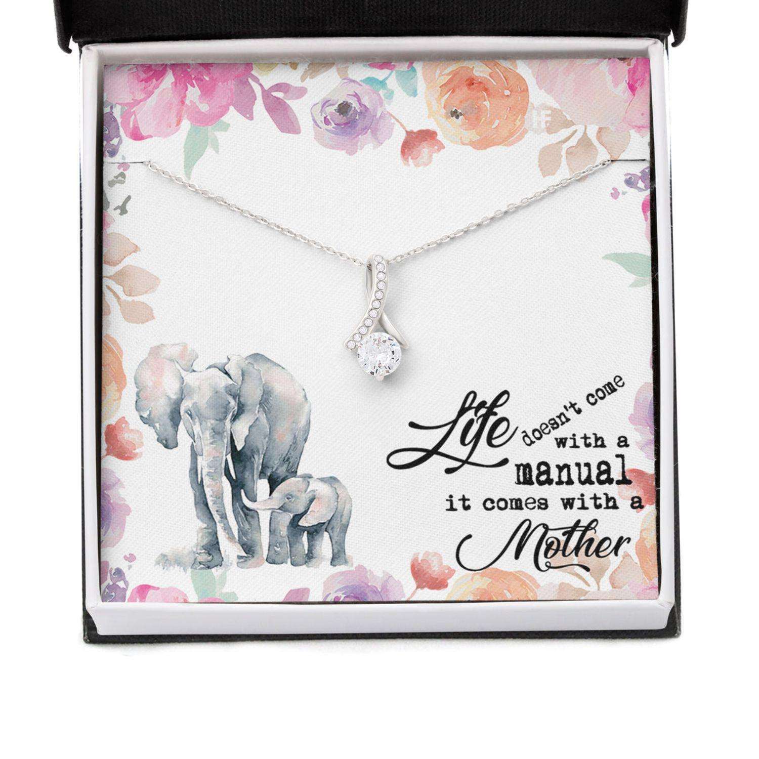 Mom Necklace, Gift For Mother’S Day Life Doesn’T Come With A Manual, Elephant Message Card Beauty Necklace Gifts for Mother (Mom) Rakva