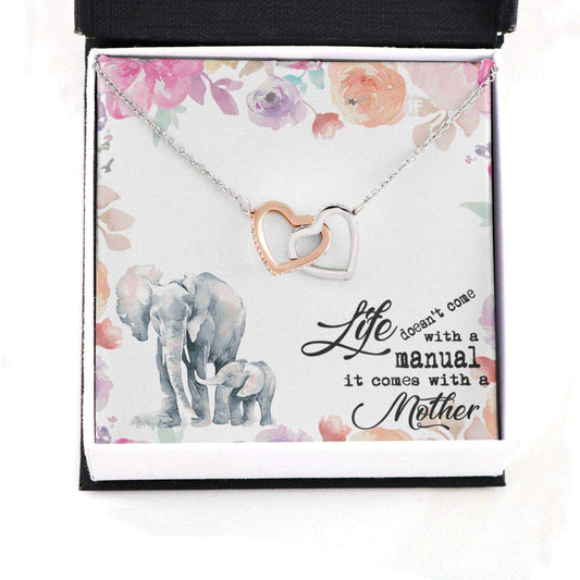 Mom Necklace, Gift For Mother’S Day Life Doesn’T Come With A Manual, Elephant Message Card Hearts Necklace Gifts for Mother (Mom) Rakva