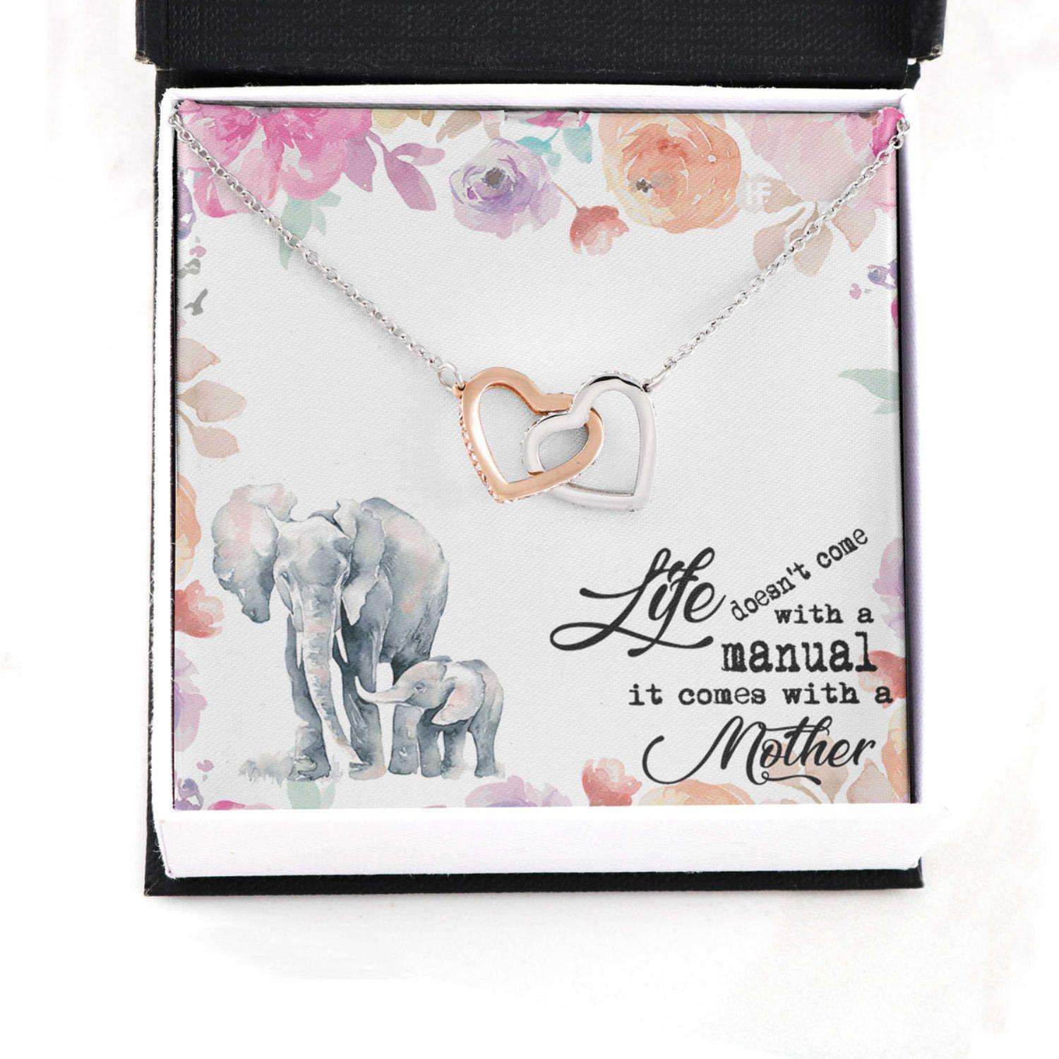 Mom Necklace, Gift For Mother’S Day Life Doesn’T Come With A Manual, Elephant Message Card Hearts Necklace Gifts for Mother (Mom) Rakva