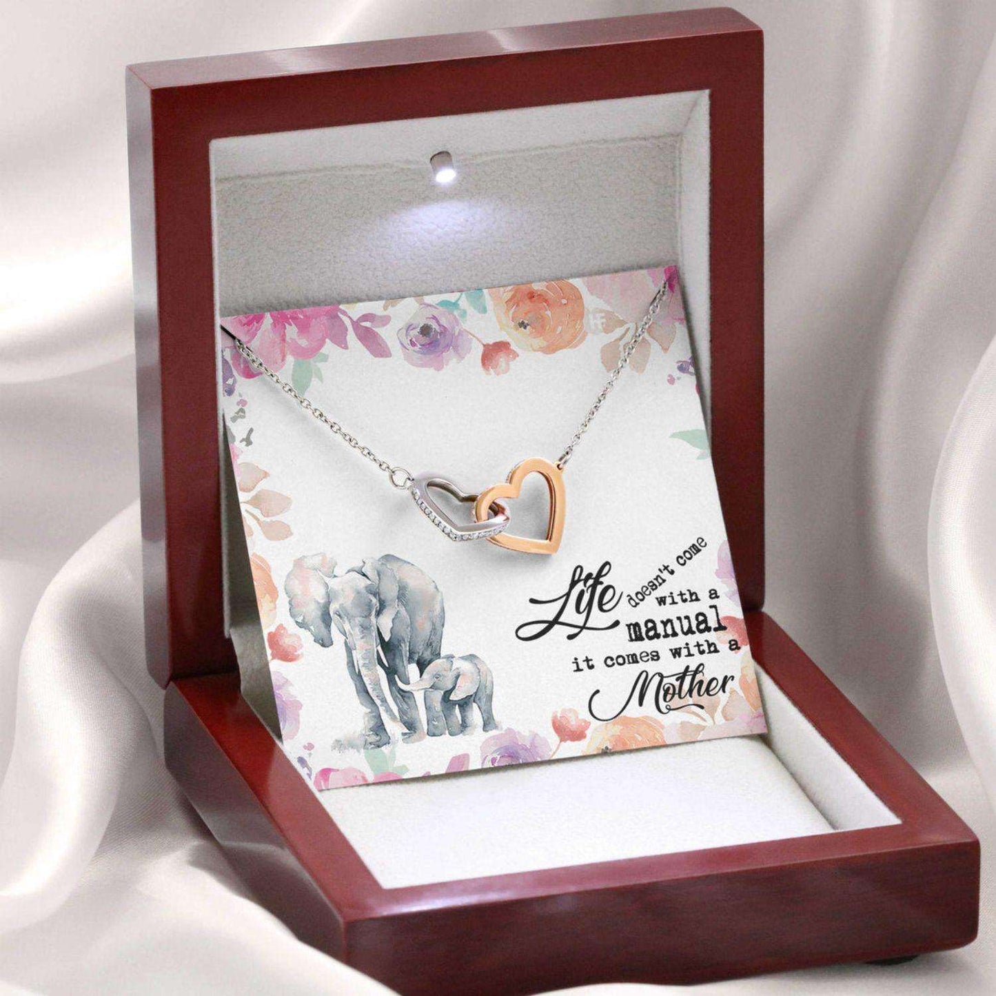 Mom Necklace, Gift For Mother’S Day Life Doesn’T Come With A Manual, Elephant Message Card Hearts Necklace Gifts for Mother (Mom) Rakva