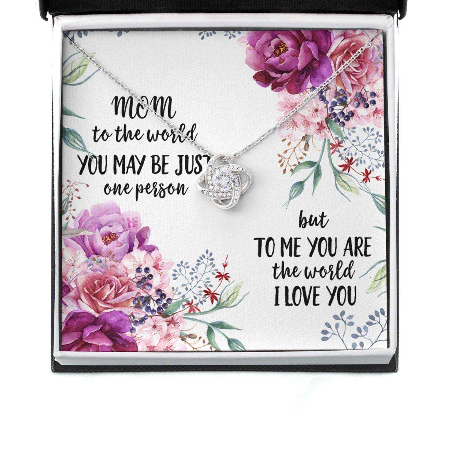 Mom Necklace, Gift For Mother’S Day Mother You Are My World Message Card Love Knot Necklace Gifts for Mother (Mom) Rakva