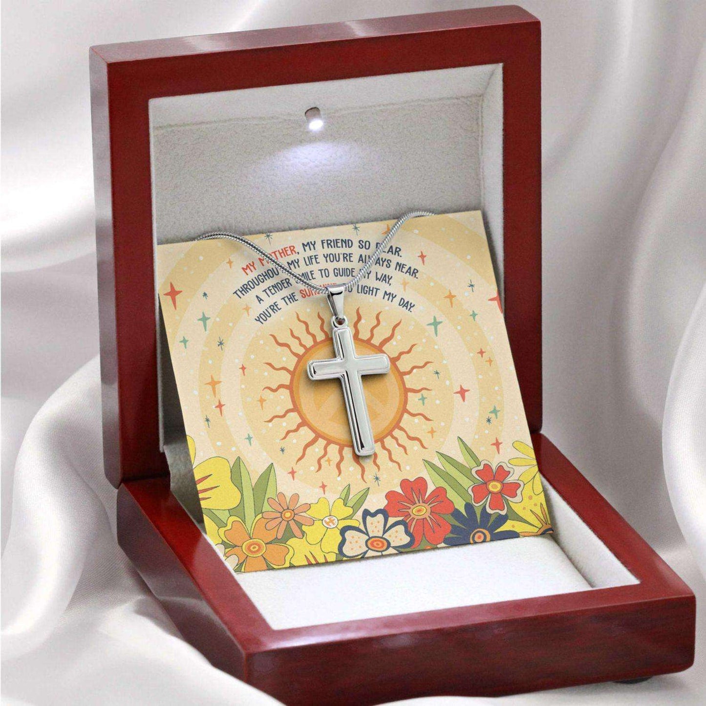 Mom Necklace, Gift For Mother’S Day Sunshine To Light My Day, Cute Mesage Card Cross Necklace Gifts for Mother (Mom) Rakva