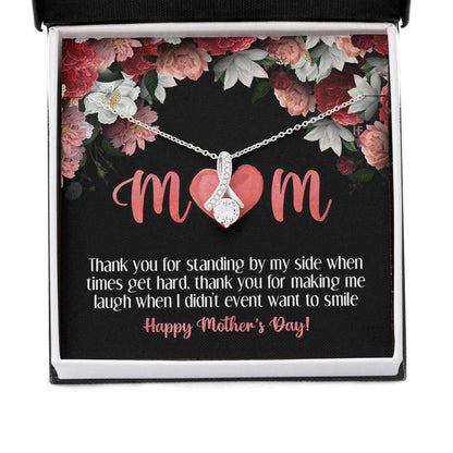 Mom Necklace, Gift For Mother’S Day Thank You For Standing By My Side, Heart Message Card Beauty Necklace Gifts for Mother (Mom) Rakva