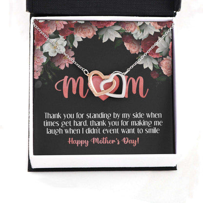 Mom Necklace, Gift For Mother’S Day Thank You For Standing By My Side, Heart Message Card Hearts Necklace Gifts for Mother (Mom) Rakva