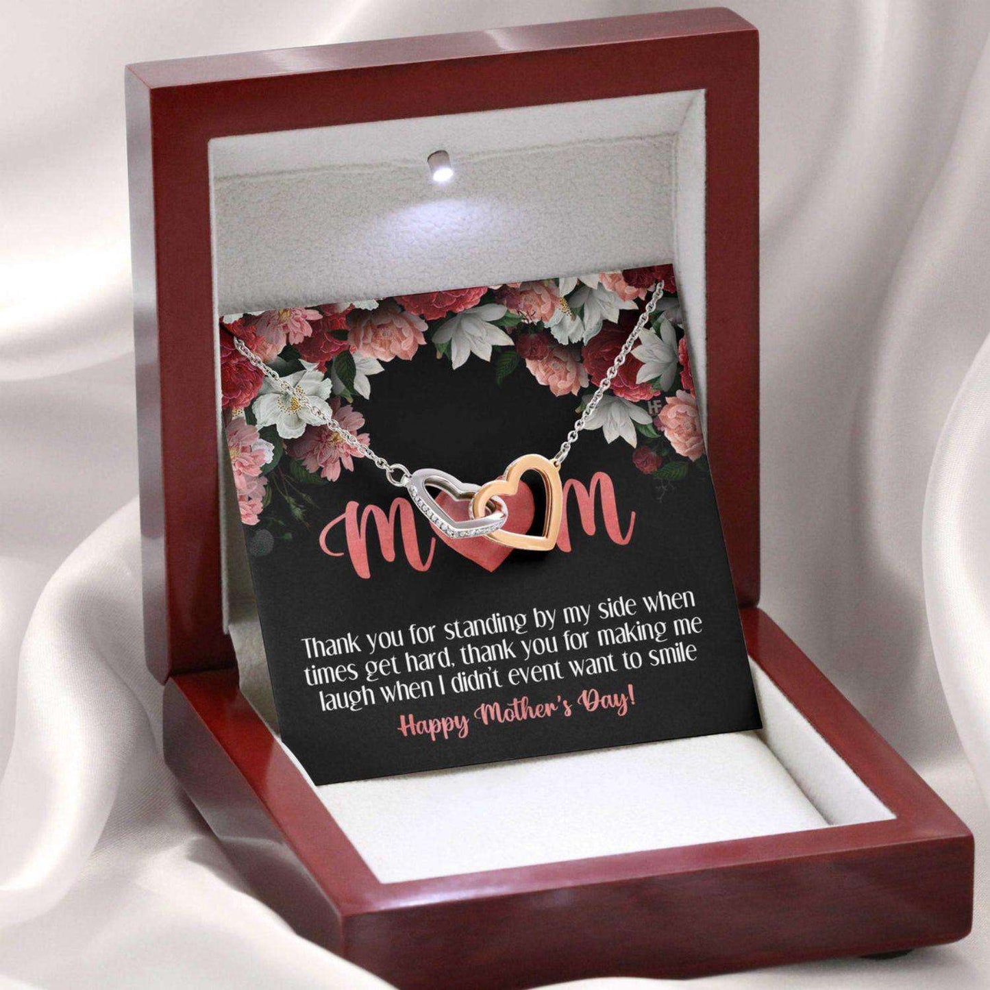 Mom Necklace, Gift For Mother’S Day Thank You For Standing By My Side, Heart Message Card Hearts Necklace Gifts for Mother (Mom) Rakva