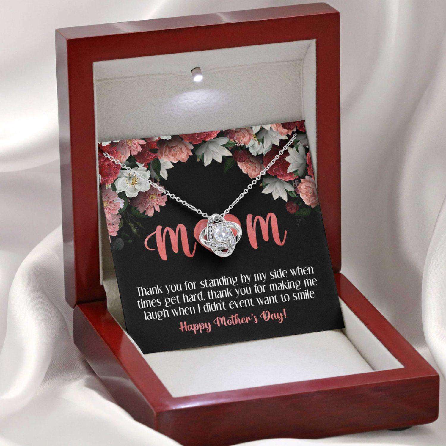 Mom Necklace, Gift For Mother’S Day Thank You For Standing By My Side, Heart Message Card Love Knot Necklace Gifts for Mother (Mom) Rakva