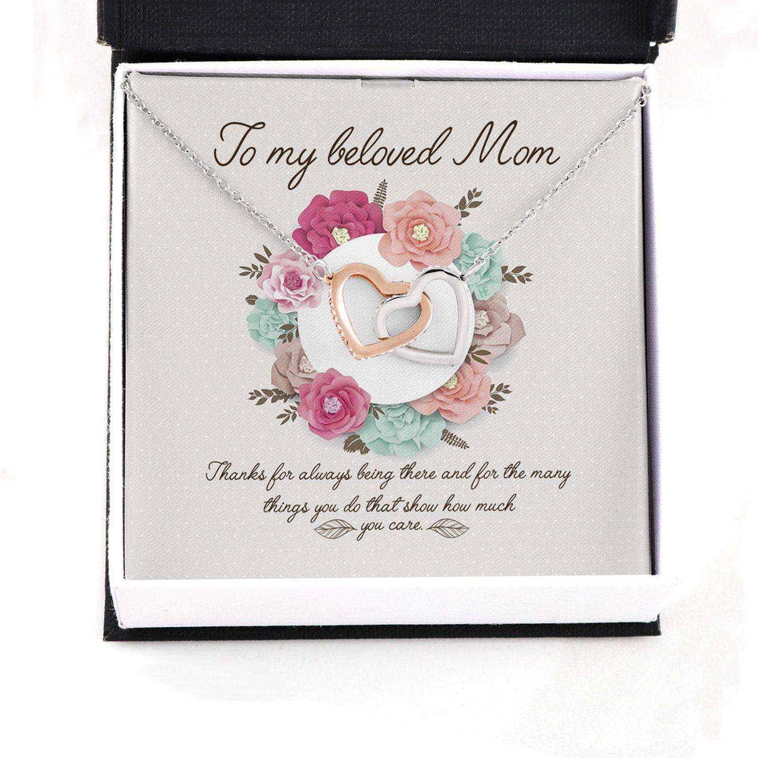 Mom Necklace, Gift For Mother’S Day Thanks For Always Being There, Message Card Hearts Necklace Gifts for Mother (Mom) Rakva